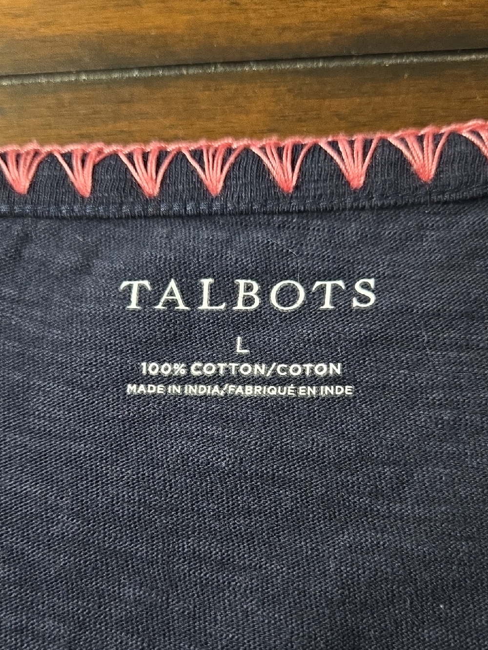 TALBOTS Navy Embroidered Squaree Neck Short-Sleeve Top Pink Floral Sz Large - Picture 10 of 11